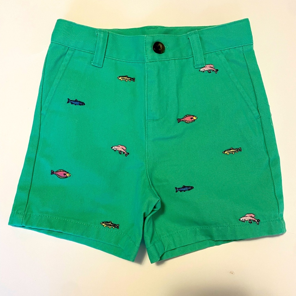 Janie and Jack Green Fish Embroidered Shorts